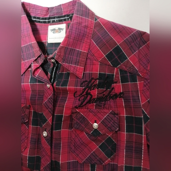 Harley Davidson Ladies Downswept Wing Plaid Cotton Longsleeve  Shirt. S - Picture 6 of 12